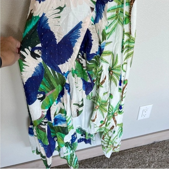New FARM RIO Mixed Palm Wrap Dress Green White Multi Bohemian Midi Casual NWT XS - Picture 5 of 14